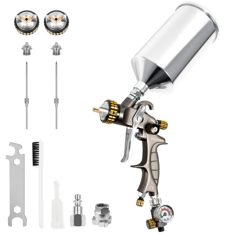 BEETRO HVLP Air Spray Gun, 1000ml Capacity 14.5CFM 30-43psi 1.4mm/1.8mm Nozzles