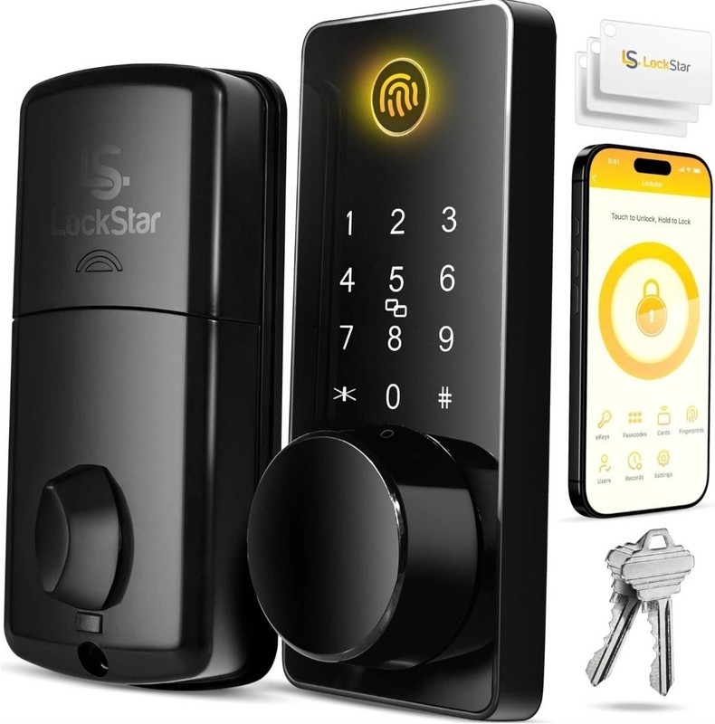 LOCKSTAR® Smart Door Lock • Keyless Deadbolt, App Fingerprint w/ Gateway