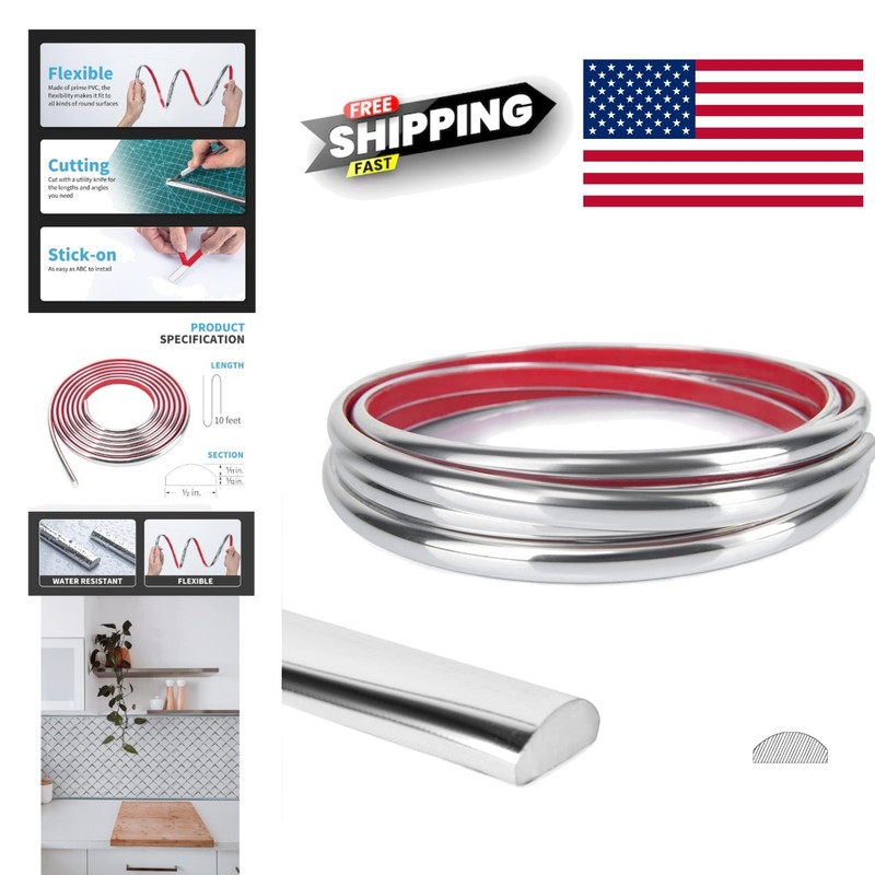 Peel and Stick Backsplash Trim 10 Feet Stainless Steel Easy DIY Installation