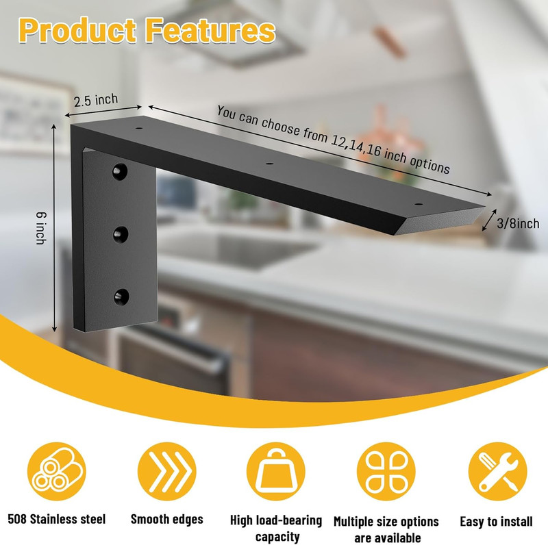 Countertop Support Bracket 16 Inch 4 Pack (3/8" Thick),Premium Heavy Duty Granit gallery