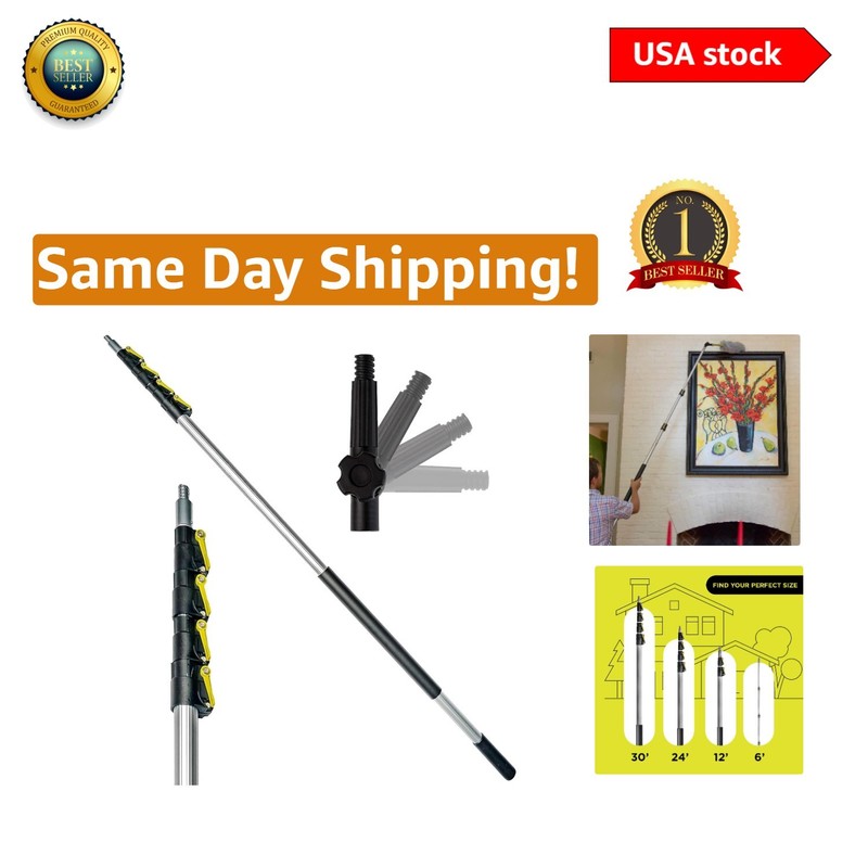 High 30 Ft Telescoping Cleaning Pole with Dual-Tip – Indoor & Outdoor Use