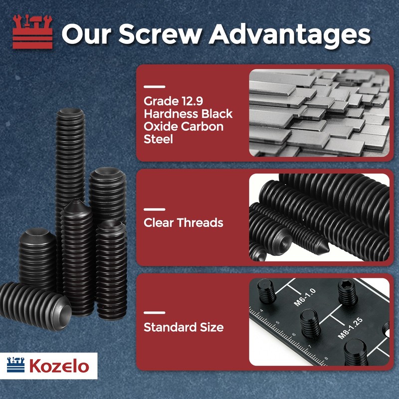 40Pcs Cone Point Socket Set Screws - [M4-0.7x5mm] Carbon Steel, Black gallery