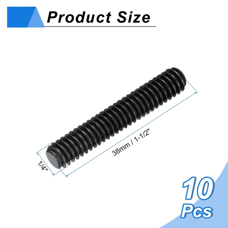 10Pcs Fully All Threaded Rod 1/4" Thread 20 Pitch 1-1/2" l Carbon Steel Screw gallery