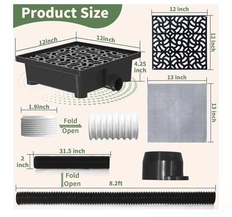 Gutter Downspout Extension Kit Catch Basin 2x8.2ft Flexible Drain Pipes Black gallery