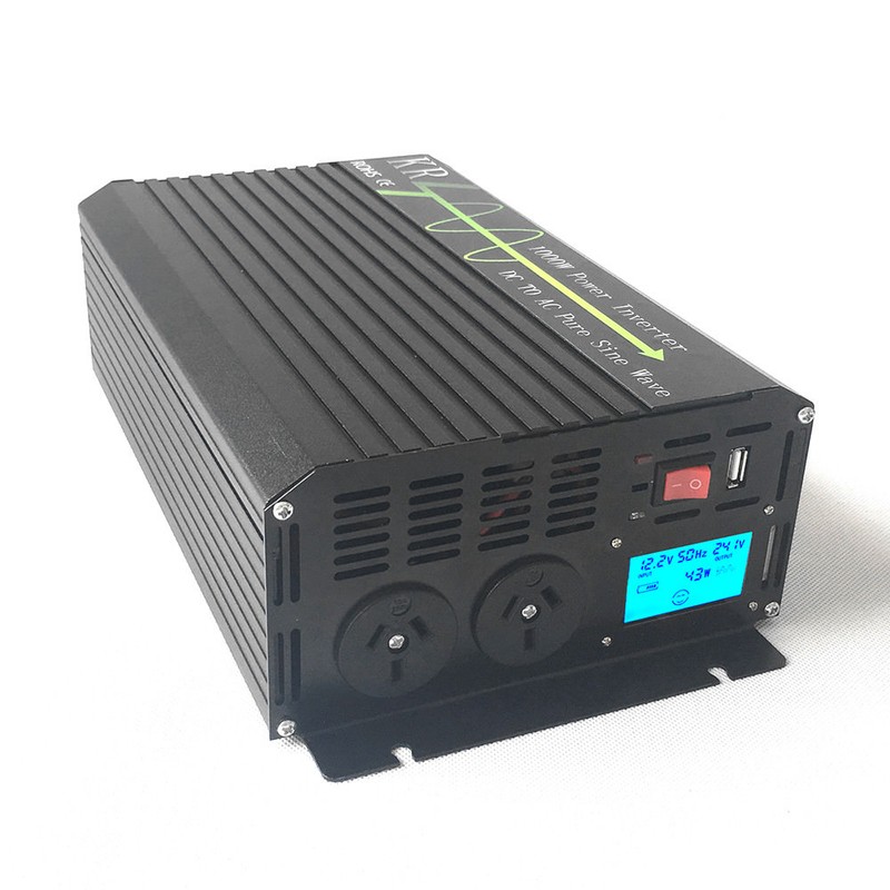 Car Power Inverter Pure Sine Wave 1000W 12V/24V to 120V/230V USB LCD Display