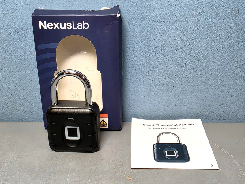 NexusLab Smart Fingerprint Padlock -Black, IP67, Zinc + 304 Steel Shackle, New