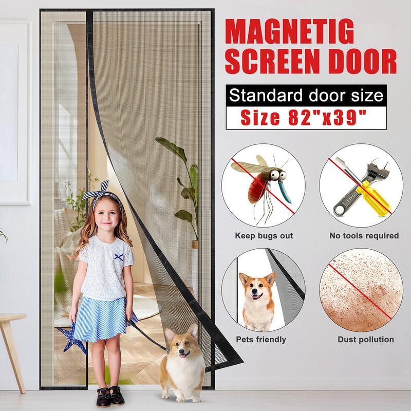 Magnetic Door Mesh Black Fly Screen Mosquito Bug Curtain 39×83 inch