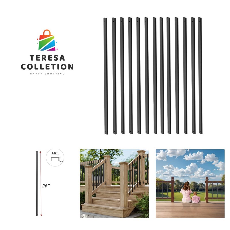 Stylish 26-Inch Black Metal Deck Balusters – 25 Pack with Installation Screws