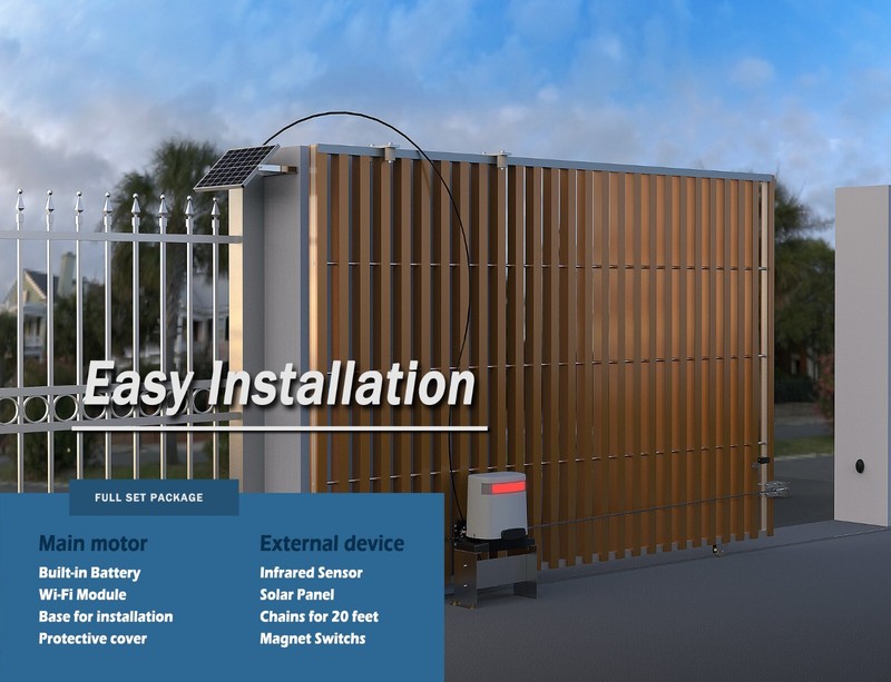 Blütezeit 1400lb Chain Solar Sliding Gate Opener w/Battery, WiFi Driveway Motor gallery
