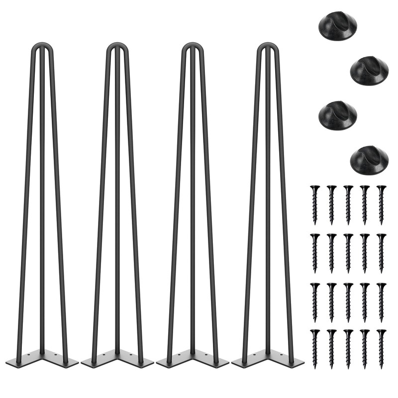 SMARTSTANDARD 28 Inch Hairpin Table Legs 3 Steel Rods 1/2 Inch Pipe Black 4Pcs