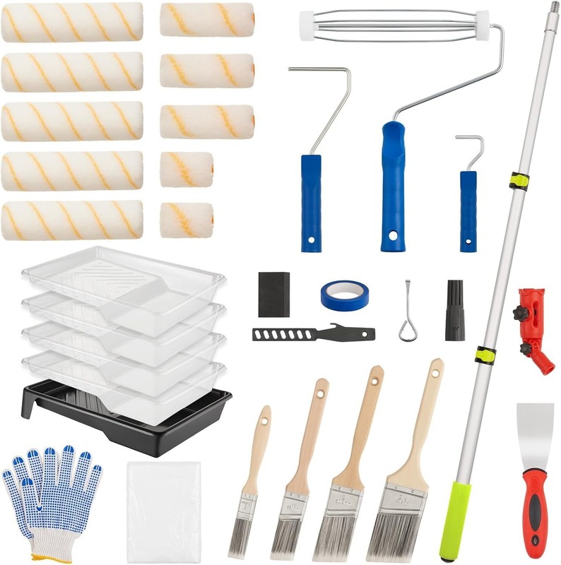 Kit with Extension Pole, Home Wall Painting Supplies Set, with Paint Brush, Pain
