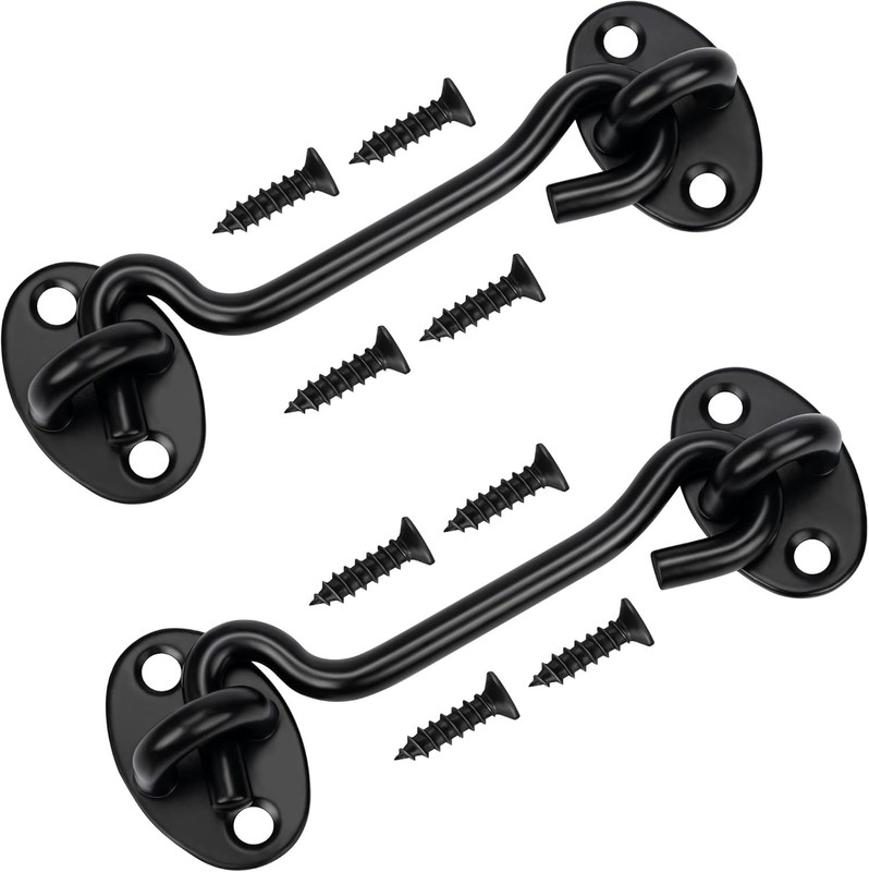 (2 Pack) (Black, 6 Inch) Privacy Hook and Eye Latch for Barn Door, Stainless Ste gallery