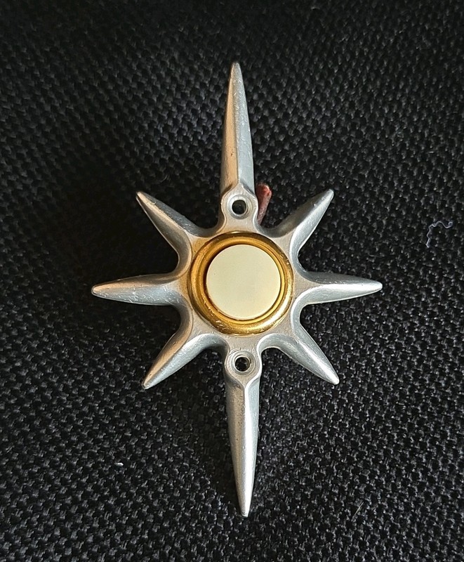 Starburst Wired Doorbell Push Button Contact Plate Metallic Silver/Gold Vintage