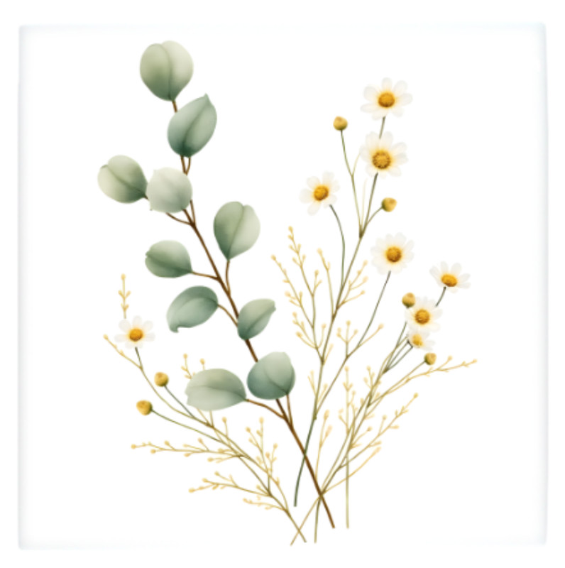 Floral Ceramic Tile 3 sizes Minimalist Flowers 14 Printed in US