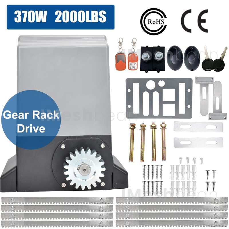 2000LB 370W Rack Driven Sliding Gate Openerw/Remote Controls & 13.12FT Gear Rack