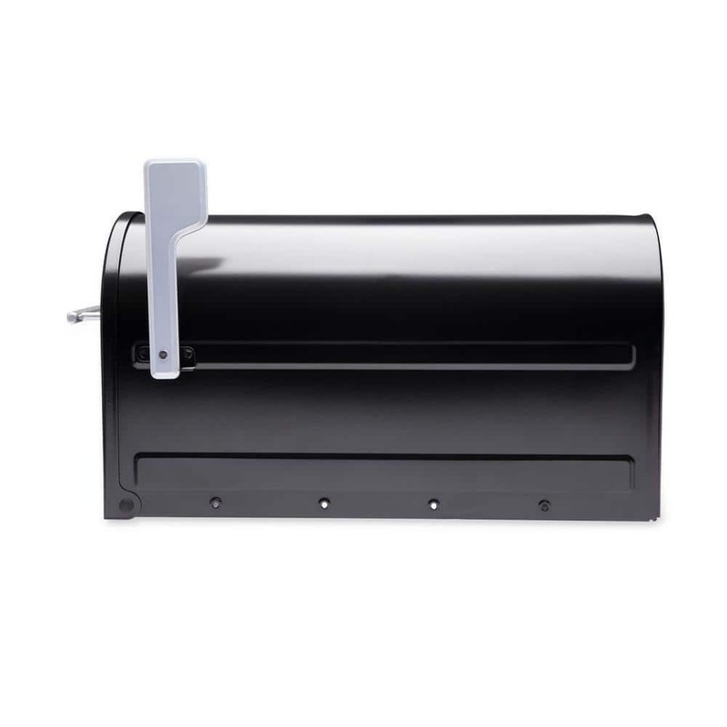 Post Mount Mailbox Boulder Black Large Rust-Resistant Steel Silver Handle Flag gallery