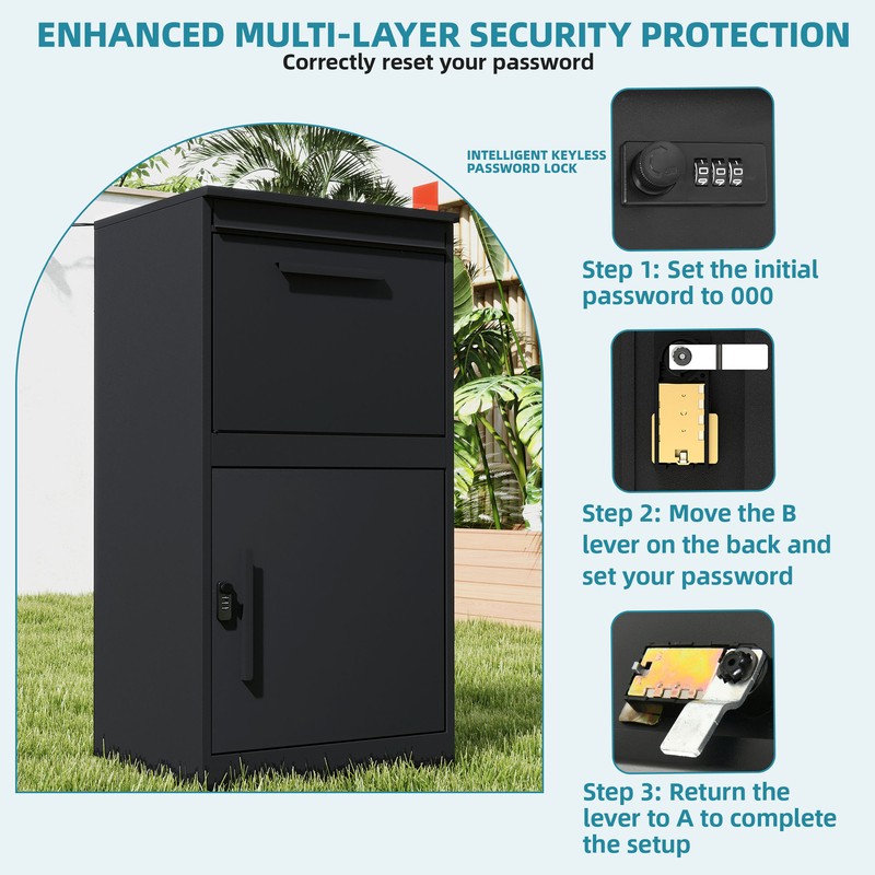 Lockable Parcel Drop Box 18.9x15x35.4 inch Secure Delivery Box w/ Coded Lock gallery
