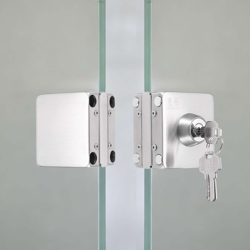 Glass Door Lock Square Double Swing Internal Lockable with 3 Keys, Silver gallery