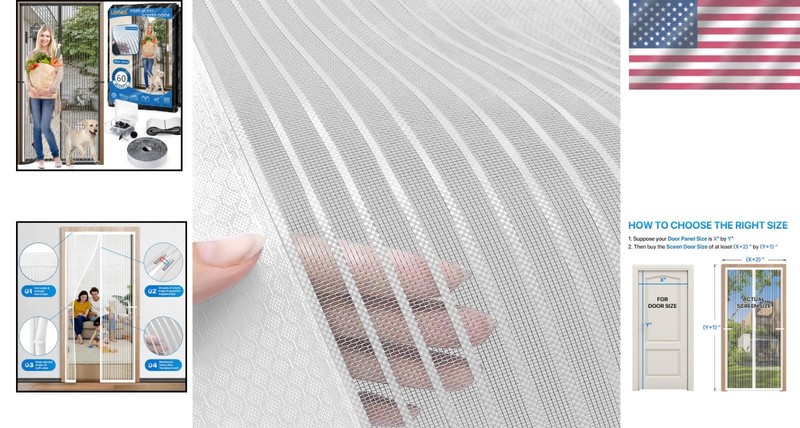 Windproof Magnetic Screen Door 36 Inch X 83 Inch White Fiberglass Tear Resistant gallery
