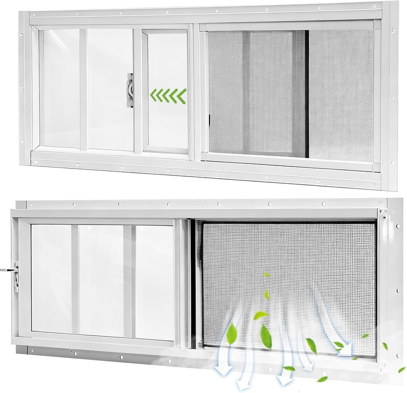 Shed Windows 2 Pack, 10″X35″ Sliding Windows Transom Window with Tempered Glass