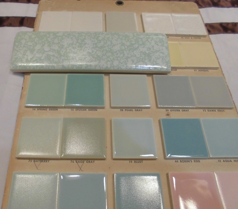 1 pc. *Molted Spring Green* Vintage Glossy Ceramic Radius Bullnose Tile; NOS gallery
