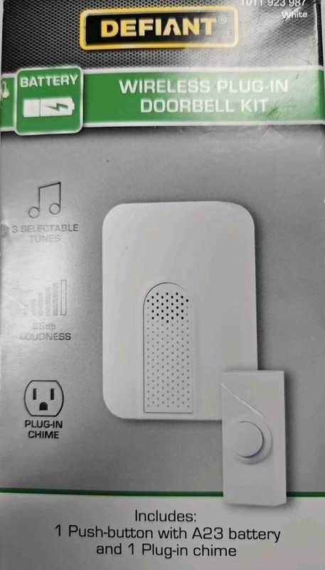 Wireless Plug-In Doorbell Kit with White Insert and 1 Push Button, White Defiant gallery
