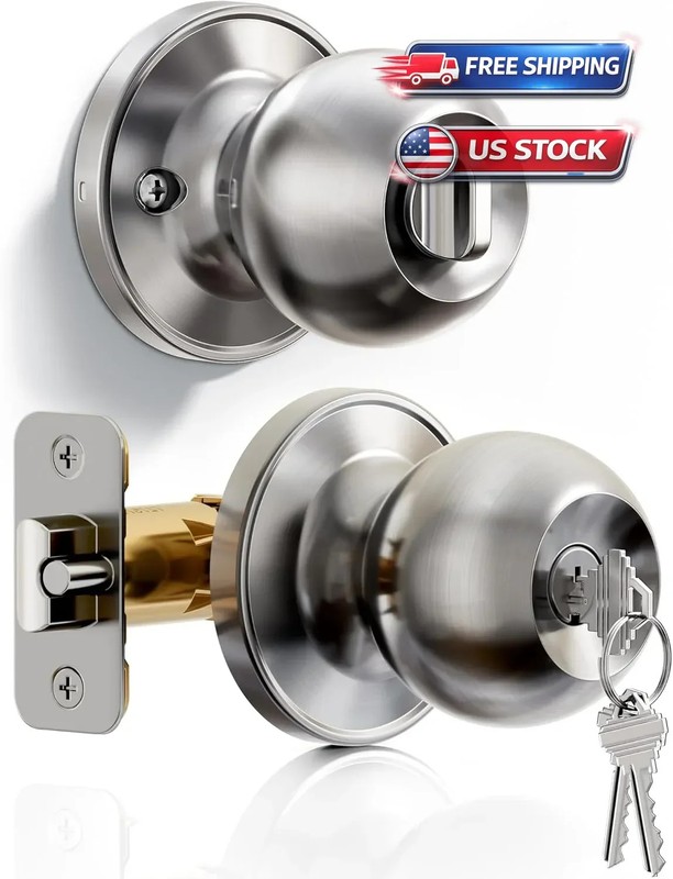 Door Knob with Lock and Key, Keyed Entry Door Knob, Exterior and Interior Door