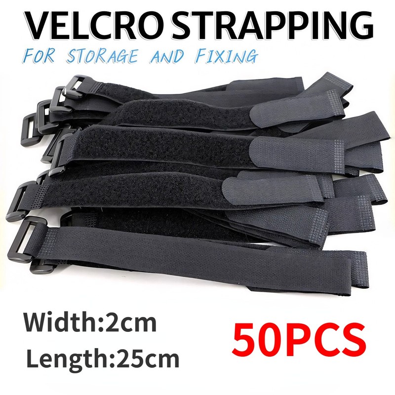 50pcs Cable Ties Hook Loop Nylon Strap Strapping with Buckle Band Luggage Strap