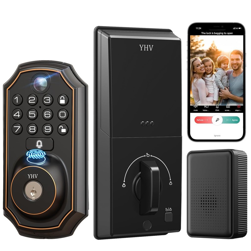 YHV Keyless Entry Door Lock with Camera Fingerprint Smart Door Lock with App R–