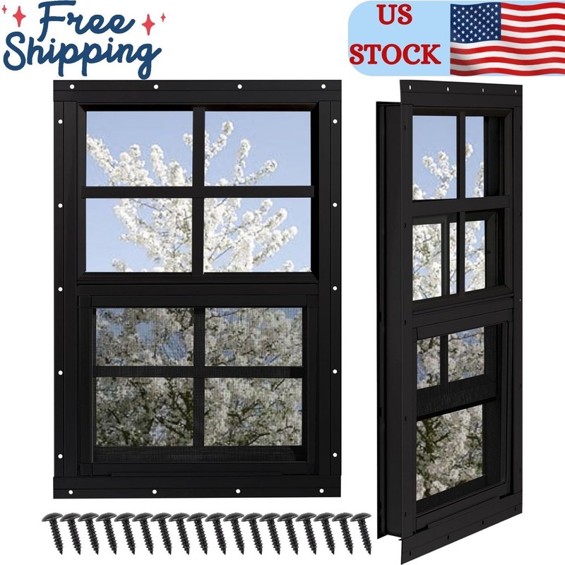 Shed Windows 2 Pack, Chicken Coop Windows 12″ X 18″ with Tempered Glass and Fibe