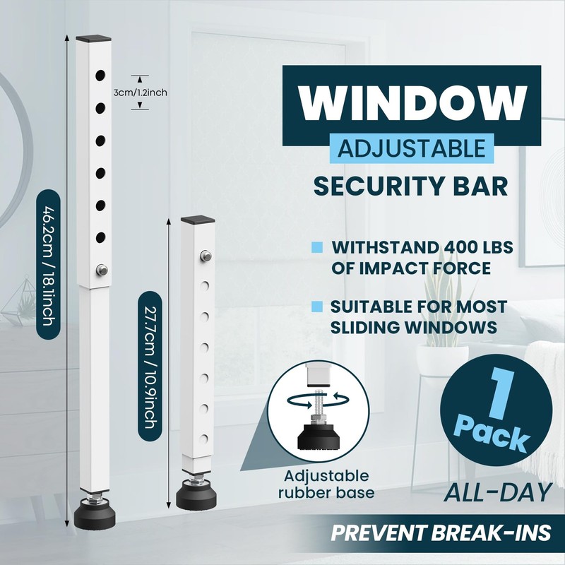 Window Security Bars 1 Pack Adjustable 11"-18" Child Safety Anti-Theft White gallery