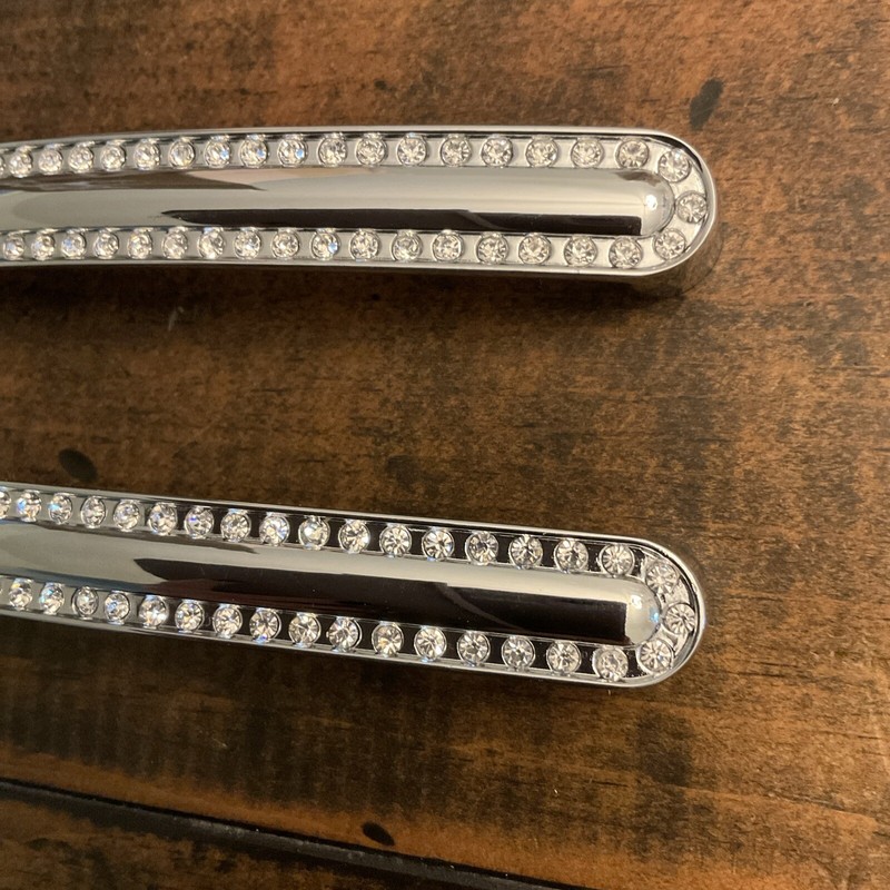 2 Modern Crystal Drawer Pull Rhinestone Cabinet Handles Zinc Alloy White Chrome gallery
