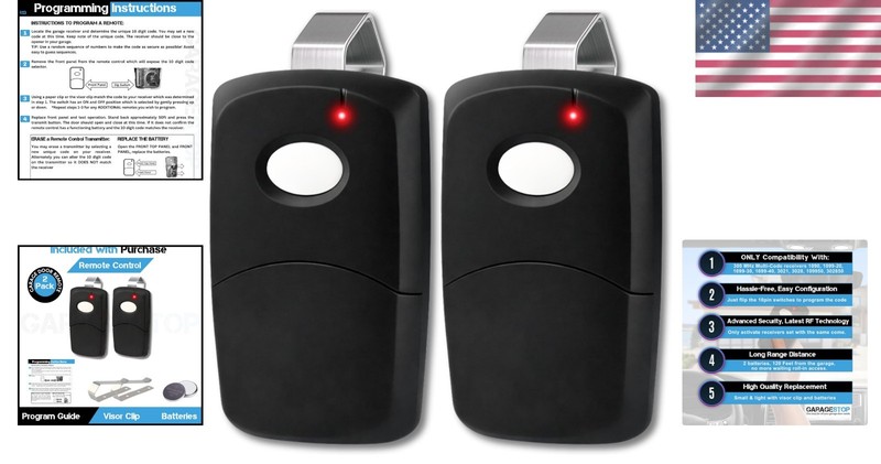 Compact & Lightweight Linear 300MHz Garage Door Remote - 2 Pack with Visor Clip gallery