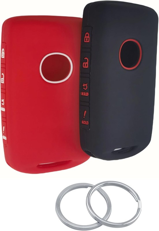 2Pcs 4 Buttons Silicone Smart Remote Key Fob Compati Color: Red/Black with Red