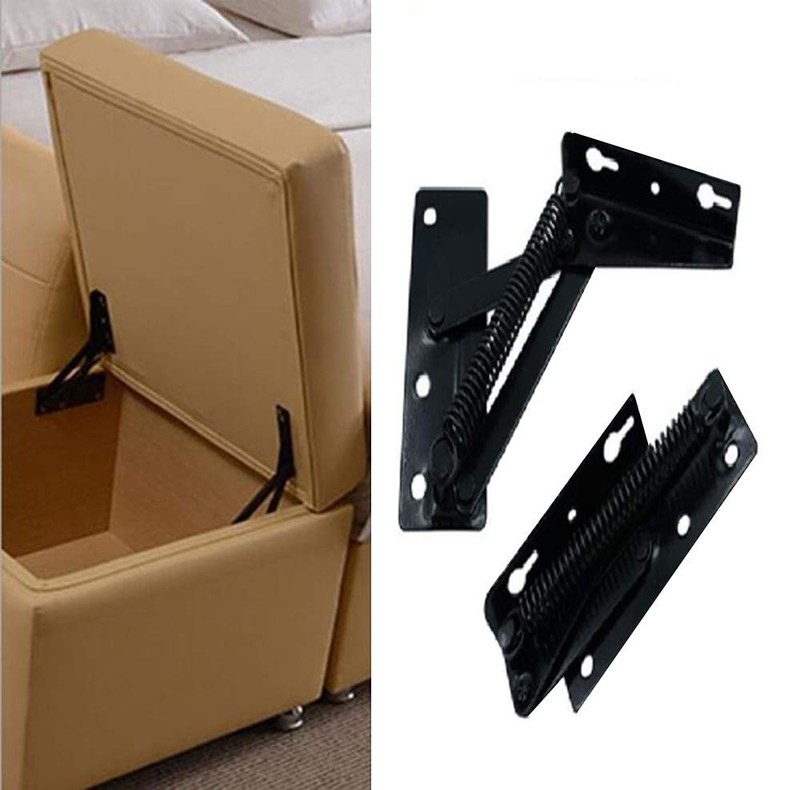 2 Pieces 80 Degree Foldable Lifting Bracket, Black Spring Hinges are