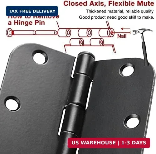 TDCHINGES 36 Pack Rounded Matte Black Door Hinges 3.5 Inch 5/8" Radius Interior gallery