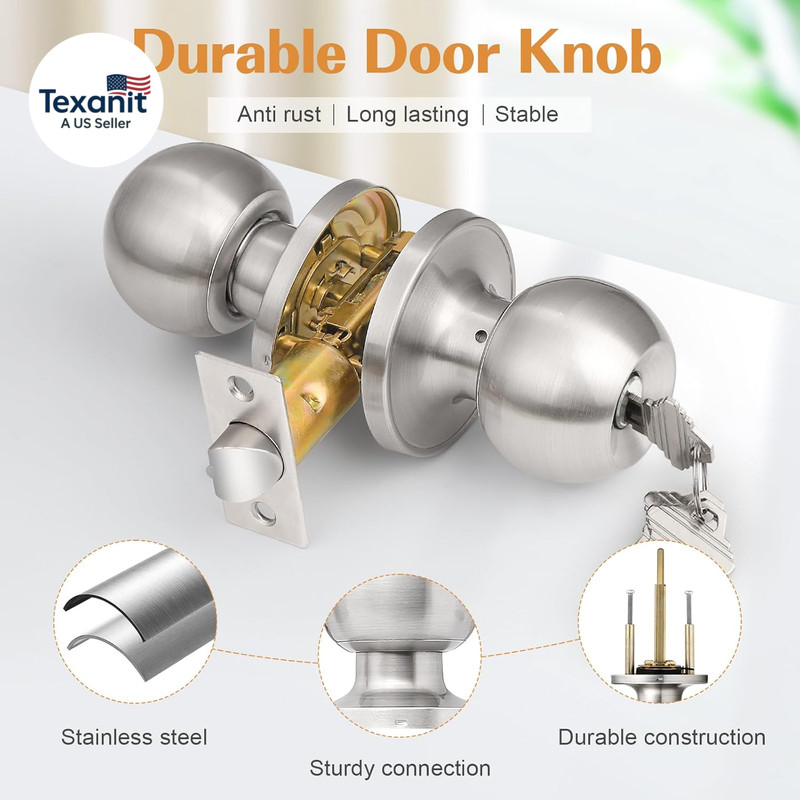 4 Pack Keyed Alike Entry Door Knobs Brushed Nickel Lockset with Keys gallery