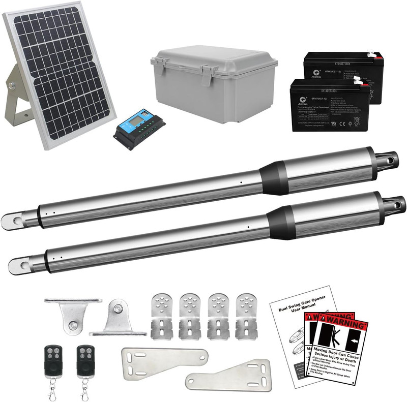 Solar Dual Swing Gate Opener Kit – Remote, Batteries & Panel – 440Lb Capacity