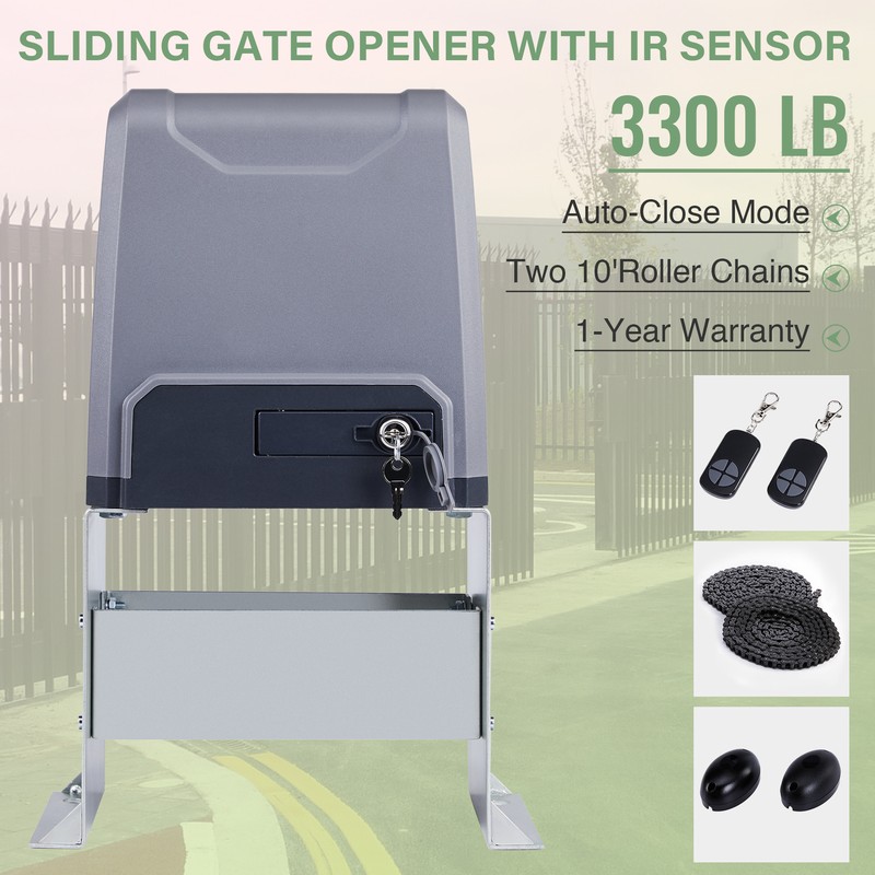 Sliding Gate Opener for Gates Up to 3300Lbs w/ Remote Controls sw