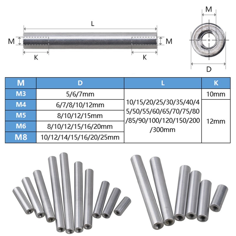 Aluminum Thread Sleeve Rod Bar Stud Round Connector Tube Long Nuts M6 M8 gallery