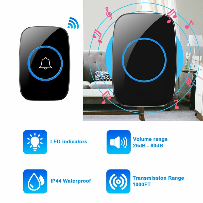 Wireless Doorbell 1000ft Range 36 Melodies IP44 Waterproof Easy Install US gallery