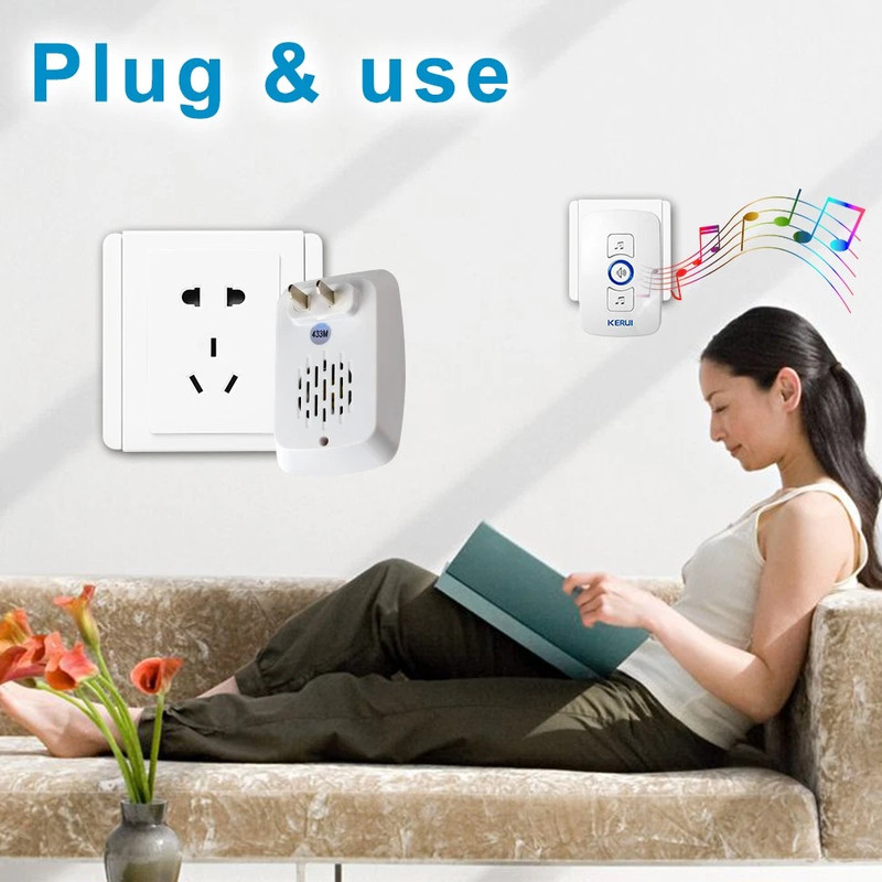 Wireless Doorbell Plug & Play Plugin Receiver Waterproof Adjustable Volume White gallery