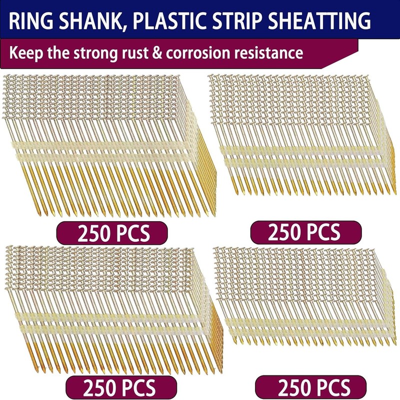 250Pcs x 4 Sizes Galvanized Framing Nails - Ring Shank gallery