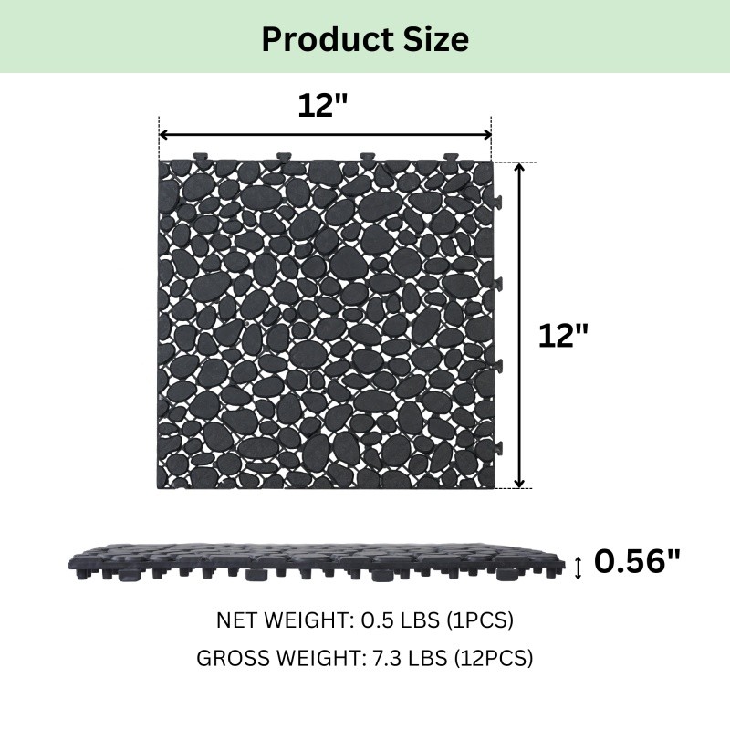 12x Interlocking Deck Tiles, 12" Waterproof Black Outdoor Bathroom Balcony Porch gallery