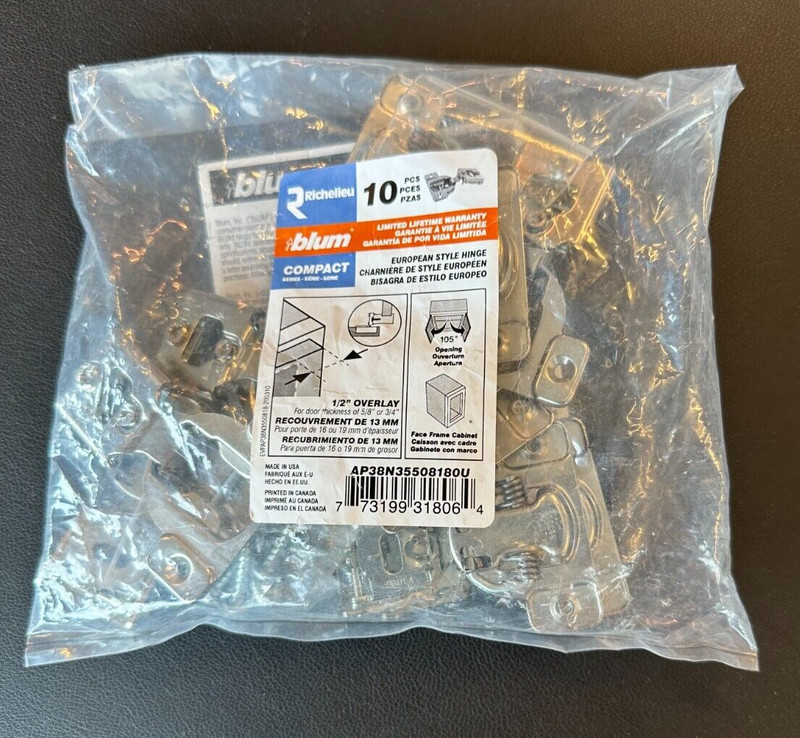 Blum 105-Degree 1/2-in Overlay Concealed Self-closing Cabinet Hing – 10 Pcs