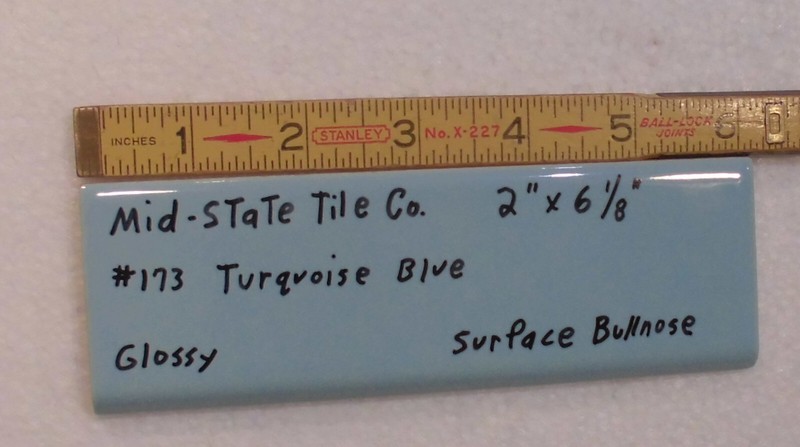 1 pc. Turquoise – Blue: 2” X 6” Surface Bullnose Ceramic Tile by MID-STATE NOS