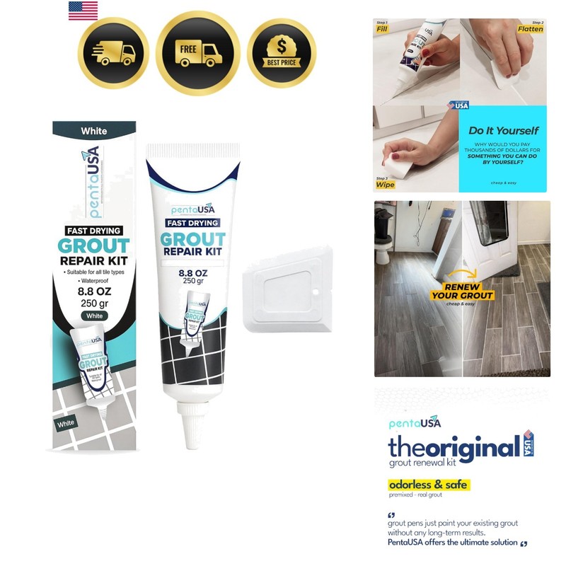 Tile Grout Repair Kit – Premixed Squeezable Sanded Grout Filler for Shower, B…