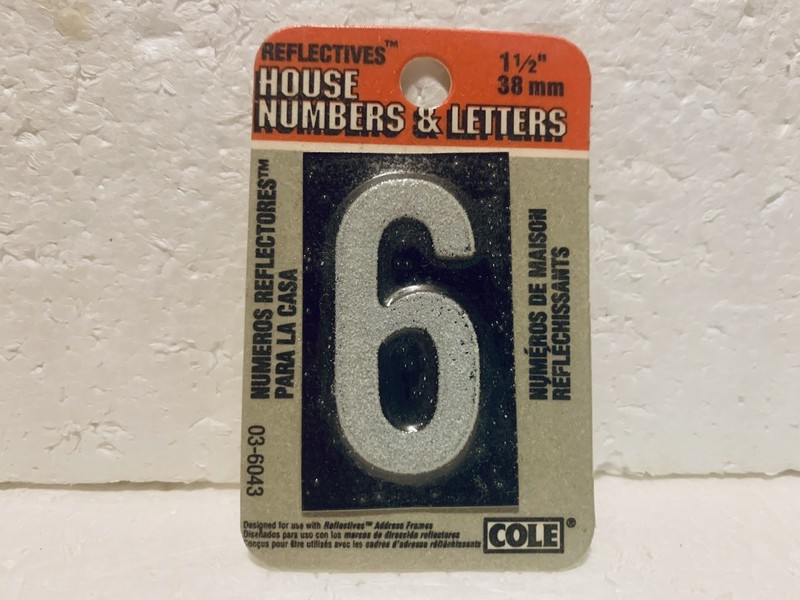 COLE: reflective Mailbox house number #6 (or #9) self stick MISP NEW Discontinue