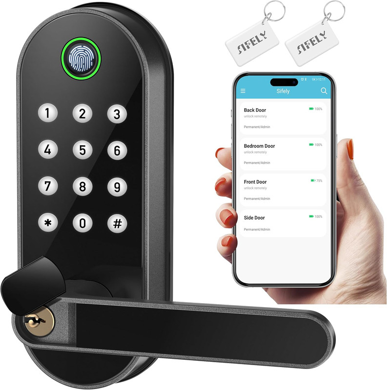 Fingerprint Smart Door Lock with Handle & Keypad – Bluetooth Keyless Entry for F
