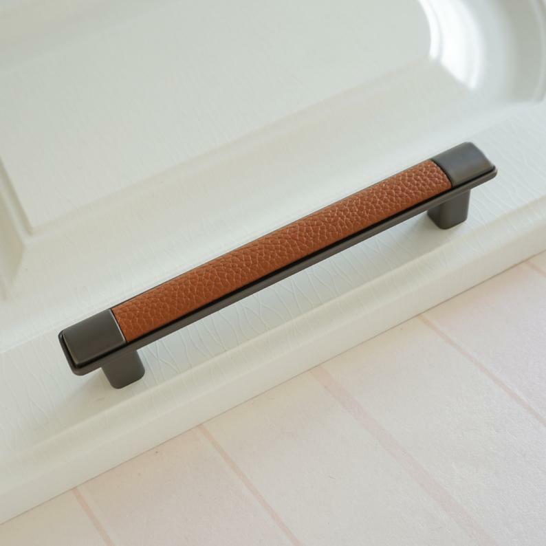 Brown Leather Handle Simple Style Dresser Wardrobe Cabinet Drawer Handles gallery